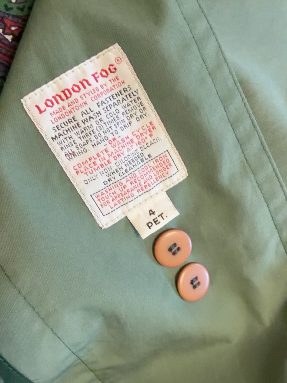 Vintage London Fog Sage Green Belted Trench Coat 4 Petite USA Paisley Liner - Picture 6 of 11